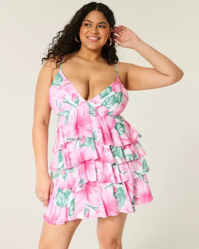 Μίνι φόρεμα Babydoll με βολάν με λαιμόκοψη Μίνι φόρεμα Babydoll με βολάν με λαιμόκοψη