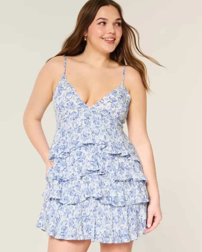 Μίνι φόρεμα Babydoll με βολάν με λαιμόκοψη Μίνι φόρεμα Babydoll με βολάν με λαιμόκοψη