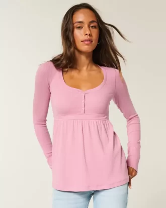 Μπλουζάκι Babydoll Henley-Back Μπλουζάκι Babydoll Henley-Back