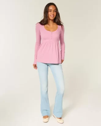 Μπλουζάκι Babydoll Henley-Back Μπλουζάκι Babydoll Henley-Back