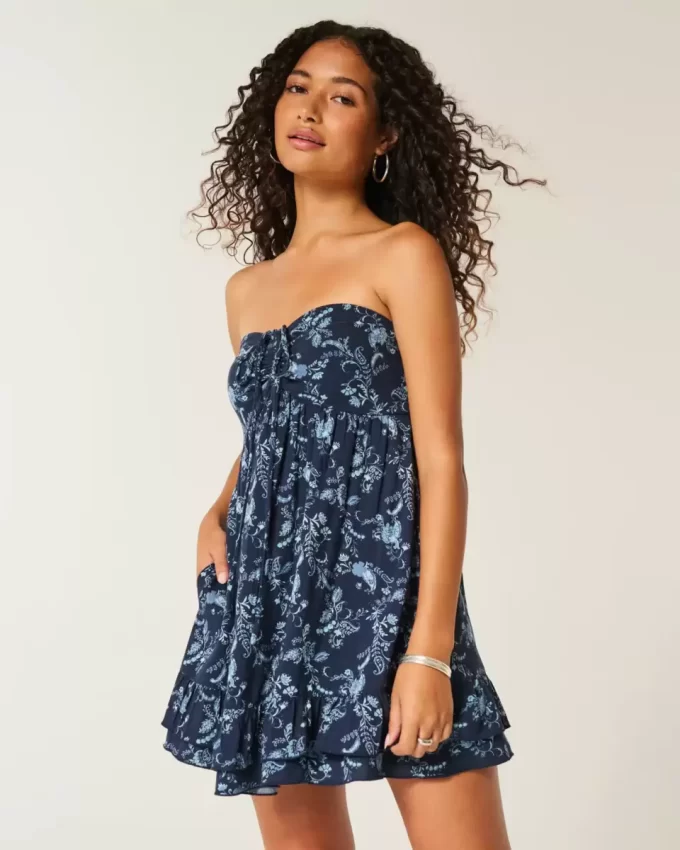 Μίνι φόρεμα Babydoll Strapless Ruffle Μίνι φόρεμα Babydoll Strapless Ruffle