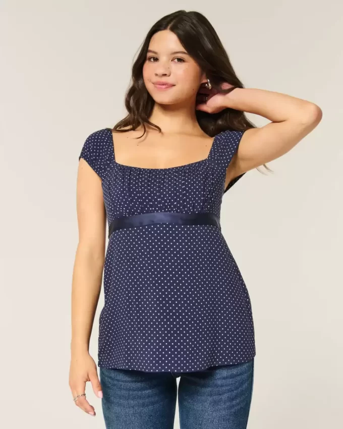 Εύκολη σατέν γραβάτα Babydoll Top Εύκολη σατέν γραβάτα Babydoll Top