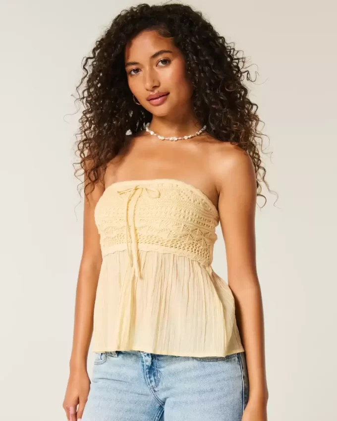 Εύκολη Στράπλες Μίξη Κροσέ Babydoll Top Εύκολη Στράπλες Μίξη Κροσέ Babydoll Top