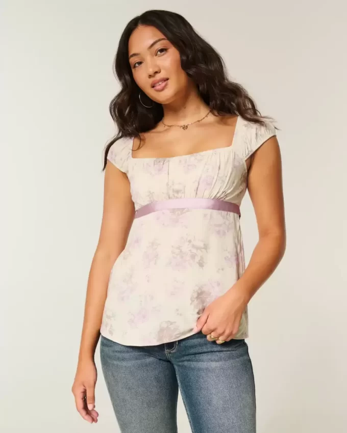 Εύκολη σατέν γραβάτα Babydoll Top Εύκολη σατέν γραβάτα Babydoll Top