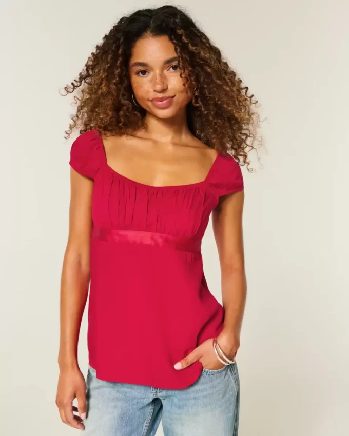 Εύκολη σατέν γραβάτα Babydoll Top Εύκολη σατέν γραβάτα Babydoll Top