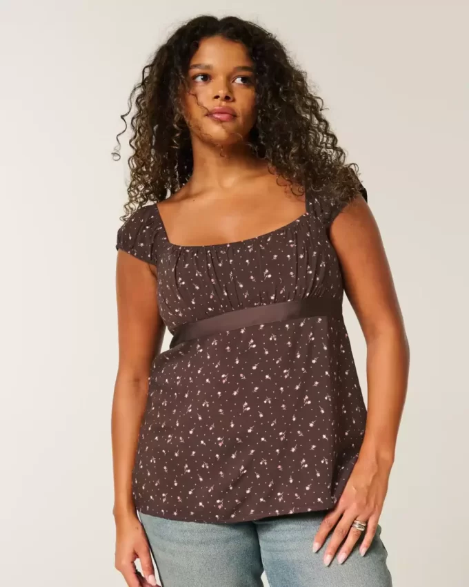 Εύκολη σατέν γραβάτα Babydoll Top Εύκολη σατέν γραβάτα Babydoll Top
