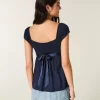 Εύκολη σατέν γραβάτα Babydoll Top Εύκολη σατέν γραβάτα Babydoll Top