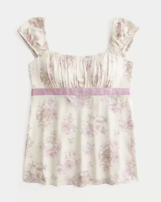 Εύκολη σατέν γραβάτα Babydoll Top Εύκολη σατέν γραβάτα Babydoll Top