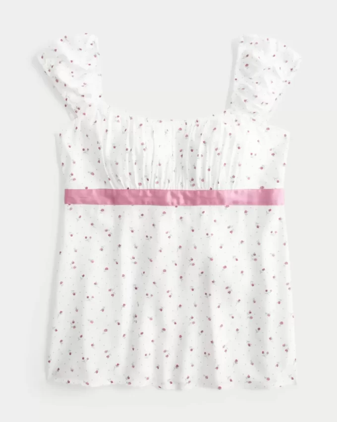 Εύκολη σατέν γραβάτα Babydoll Top Εύκολη σατέν γραβάτα Babydoll Top