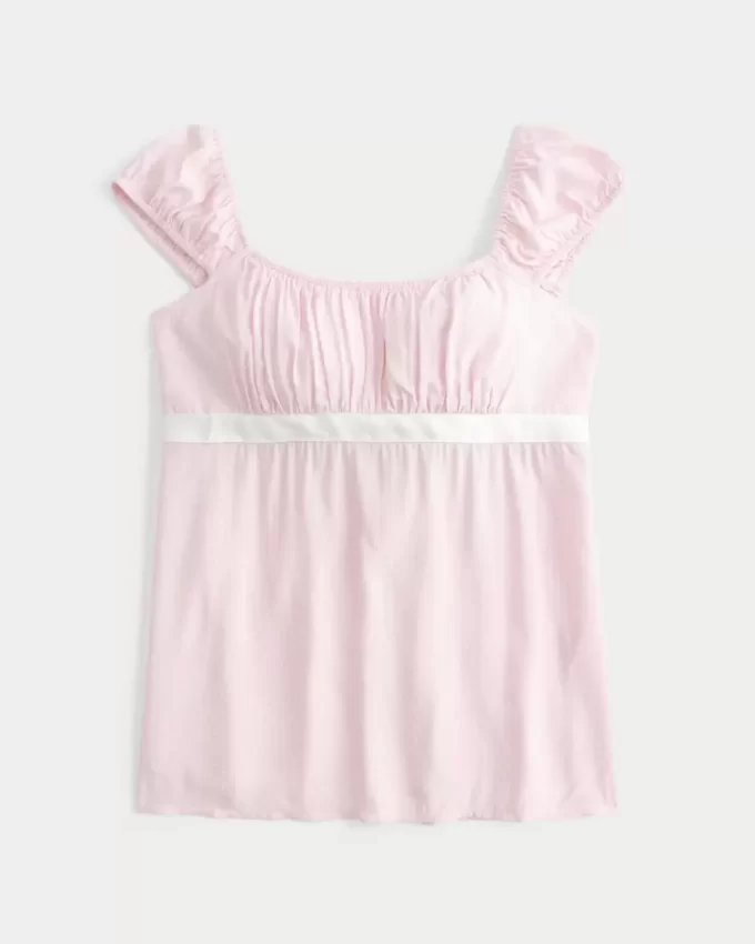 Εύκολη σατέν γραβάτα Babydoll Top Εύκολη σατέν γραβάτα Babydoll Top