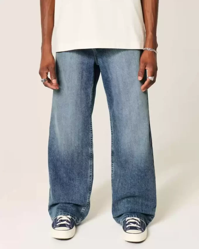 Τζιν μεσαίου πλυσίματος Baggy Bootcut Τζιν μεσαίου πλυσίματος Baggy Bootcut