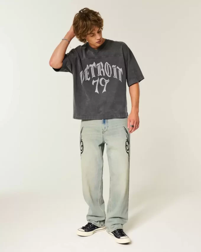 Μπλουζάκι ποδοσφαίρου βαρέων βαρών Baggy Crop Detroit Graphic