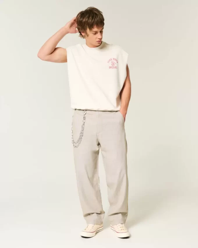 Φαρδύ παντελόνι λινό-Blend Flex Waist Φαρδύ παντελόνι λινό-Blend Flex Waist