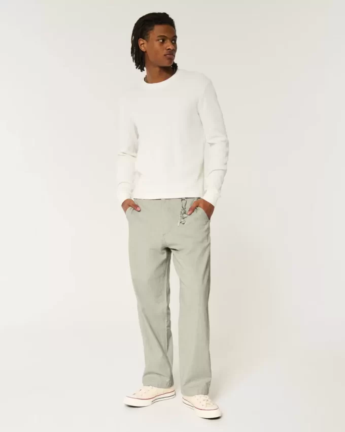 Παντελόνι λινό-Blend Flex-Waist φαρδύ Παντελόνι λινό-Blend Flex-Waist φαρδύ