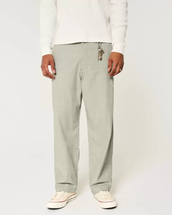 Παντελόνι λινό-Blend Flex-Waist φαρδύ Παντελόνι λινό-Blend Flex-Waist φαρδύ
