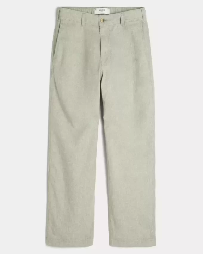 Παντελόνι λινό-Blend Flex-Waist φαρδύ Παντελόνι λινό-Blend Flex-Waist φαρδύ