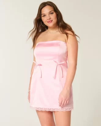 Σατέν Στράπλες Φόρεμα Bodycon με φιόγκο Σατέν Στράπλες Φόρεμα Bodycon με φιόγκο