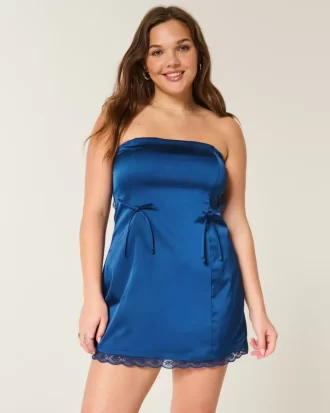 Σατέν Στράπλες Φόρεμα Bodycon με φιόγκο