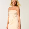 Σατέν Στράπλες Φόρεμα Bodycon με φιόγκο