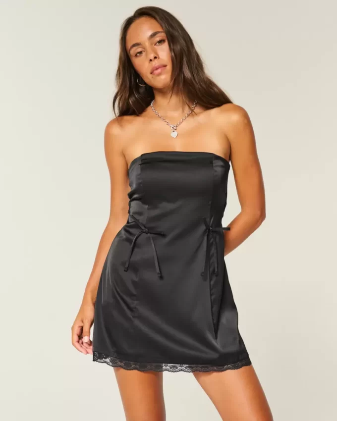 Σατέν Στράπλες Φόρεμα Bodycon με φιόγκο