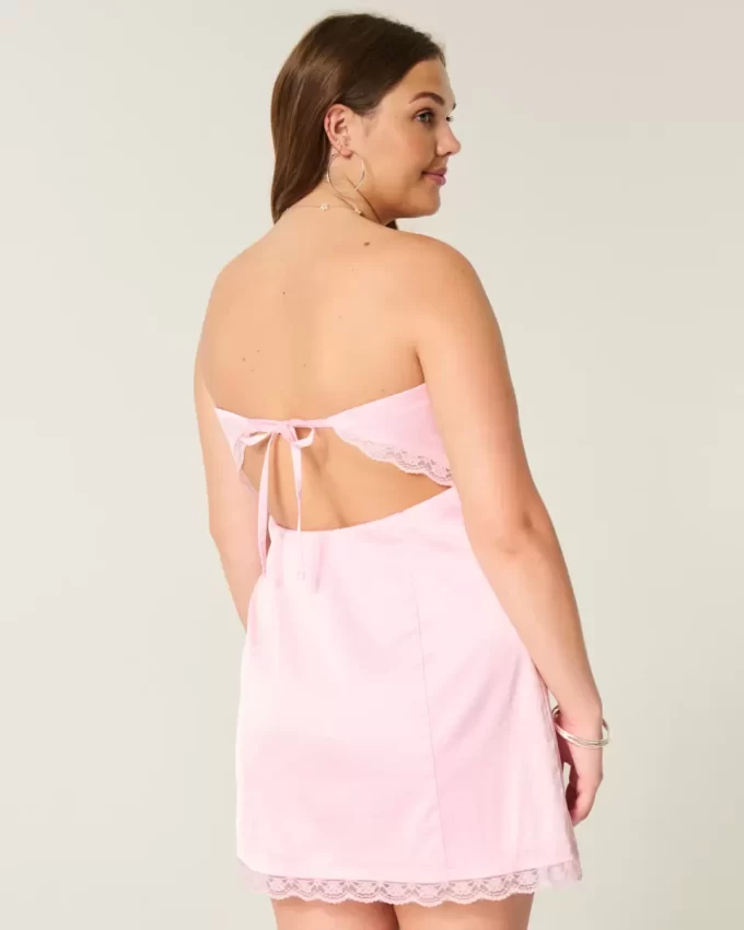 Σατέν Στράπλες Φόρεμα Bodycon με φιόγκο