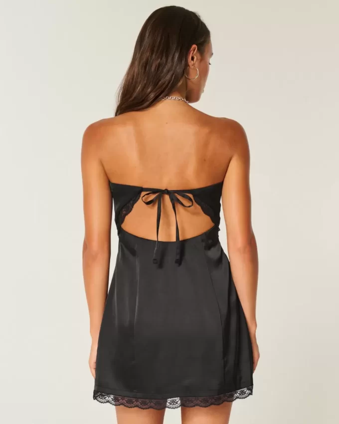 Σατέν Στράπλες Φόρεμα Bodycon με φιόγκο