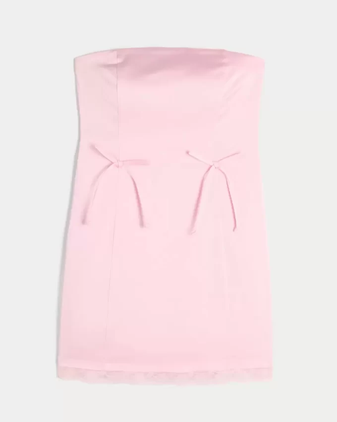 Σατέν Στράπλες Φόρεμα Bodycon με φιόγκο