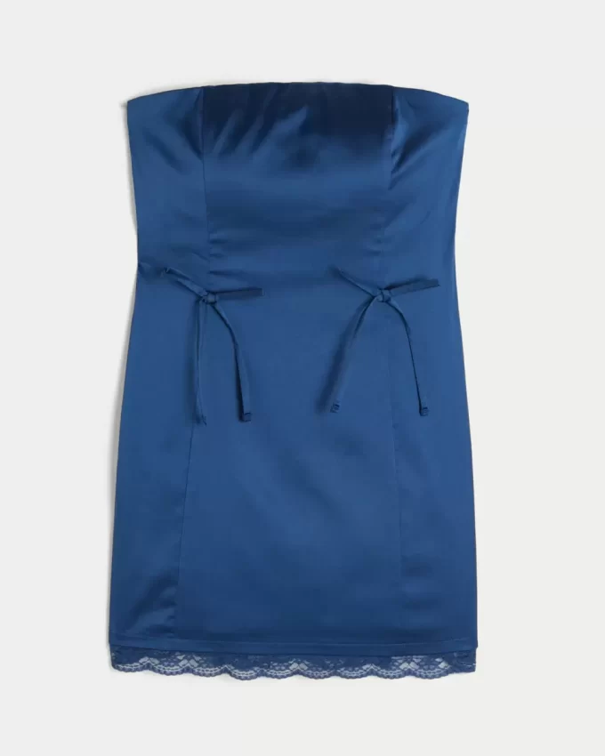 Σατέν Στράπλες Φόρεμα Bodycon με φιόγκο