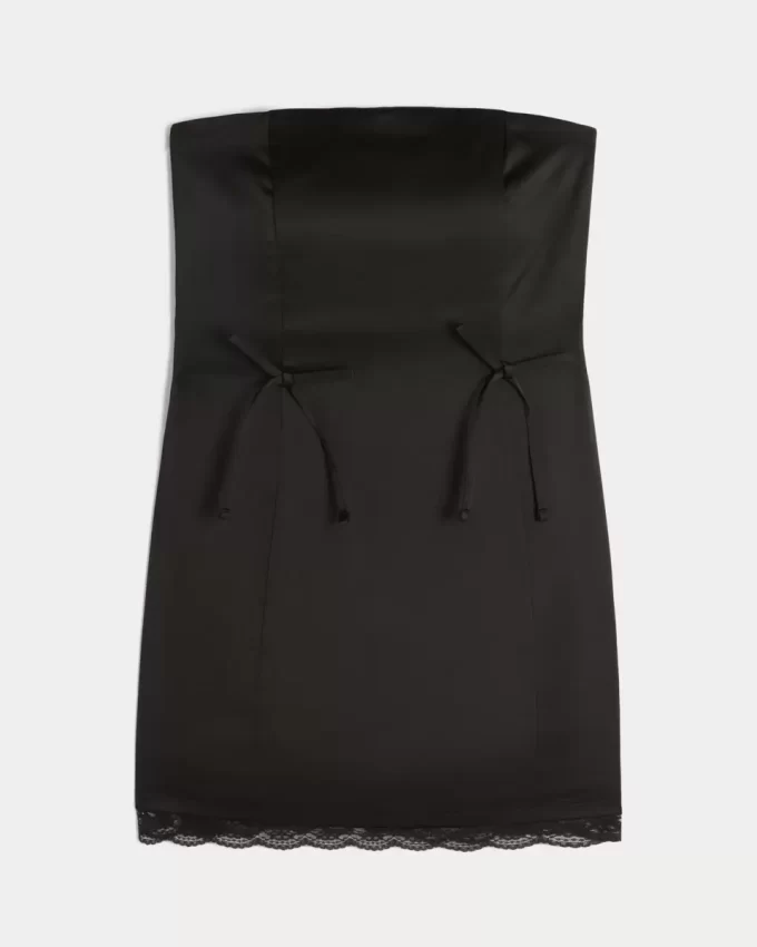 Σατέν Στράπλες Φόρεμα Bodycon με φιόγκο