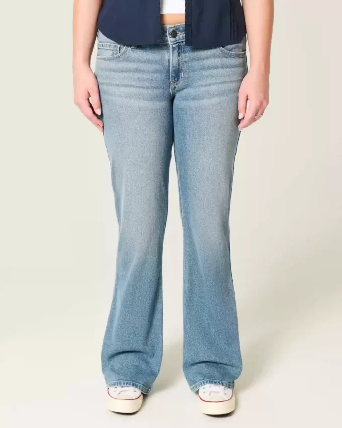 Χαμηλό ψηλό τζιν μεσαίου πλυσίματος Bootcut Χαμηλό ψηλό τζιν μεσαίου πλυσίματος Bootcut
