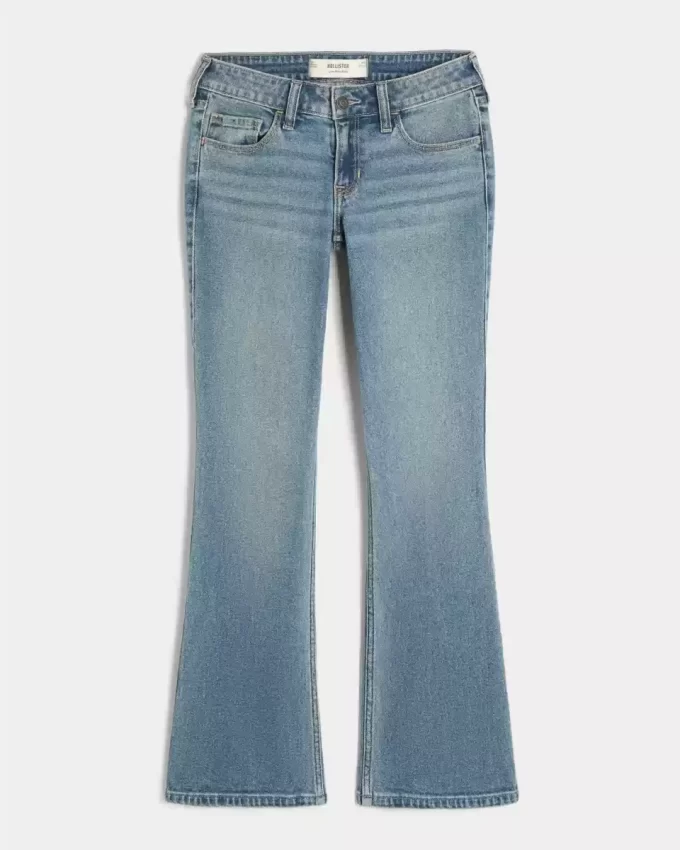 Χαμηλό ψηλό τζιν μεσαίου πλυσίματος Bootcut Χαμηλό ψηλό τζιν μεσαίου πλυσίματος Bootcut