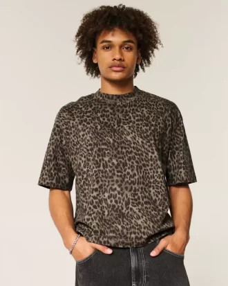 Μπλουζάκι Boxy Crop Heavyweight Leopard Print Crew T-shirt