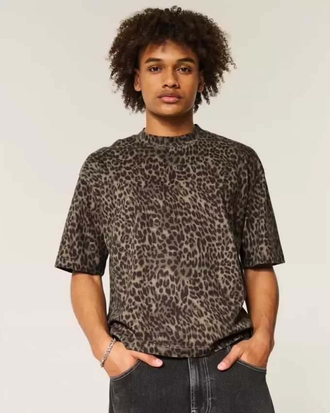 Μπλουζάκι Boxy Crop Heavyweight Leopard Print Crew T-shirt Μπλουζάκι Boxy Crop Heavyweight Leopard Print Crew T-shirt