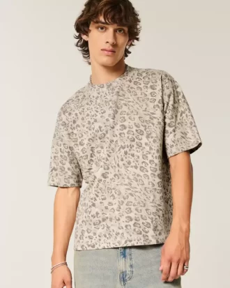 Μπλουζάκι Boxy Crop Heavyweight Leopard Print Crew T-shirt