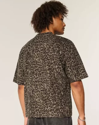 Μπλουζάκι Boxy Crop Heavyweight Leopard Print Crew T-shirt