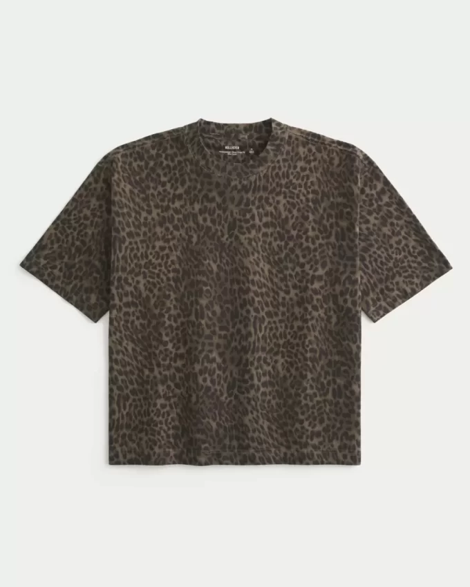Μπλουζάκι Boxy Crop Heavyweight Leopard Print Crew T-shirt Μπλουζάκι Boxy Crop Heavyweight Leopard Print Crew T-shirt