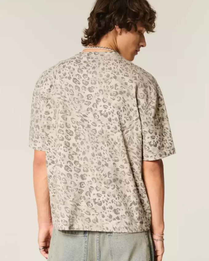 Μπλουζάκι Boxy Crop Heavyweight Leopard Print Crew T-shirt