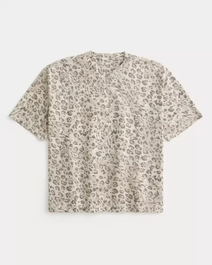 Μπλουζάκι Boxy Crop Heavyweight Leopard Print Crew T-shirt