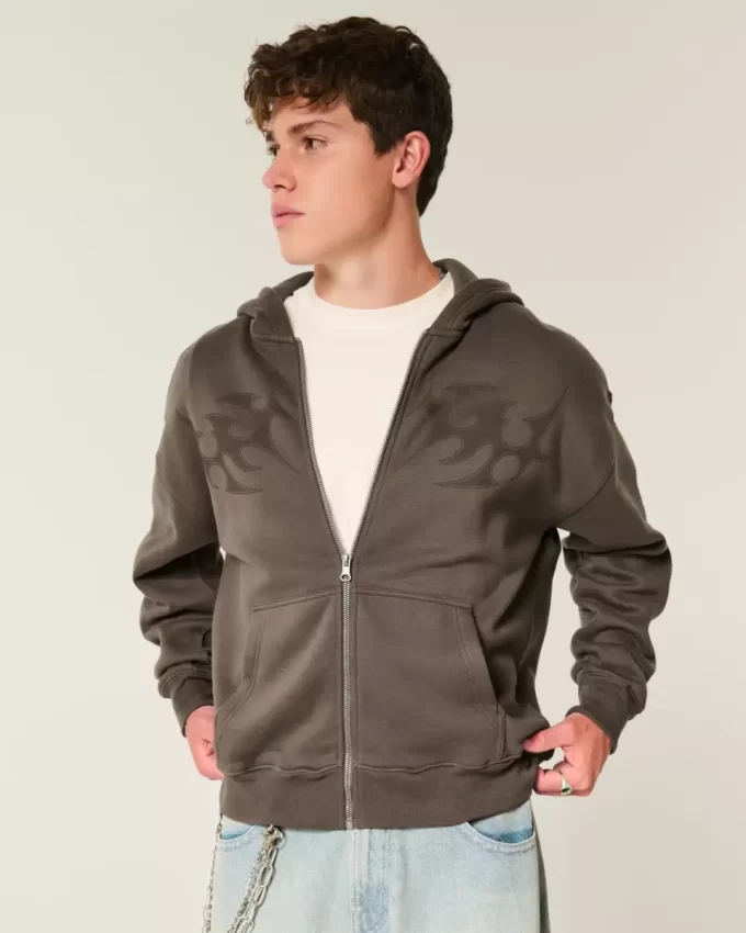 Boxy Flame Graphic Zip-Up Hoodie Boxy Flame Graphic Zip-Up Hoodie