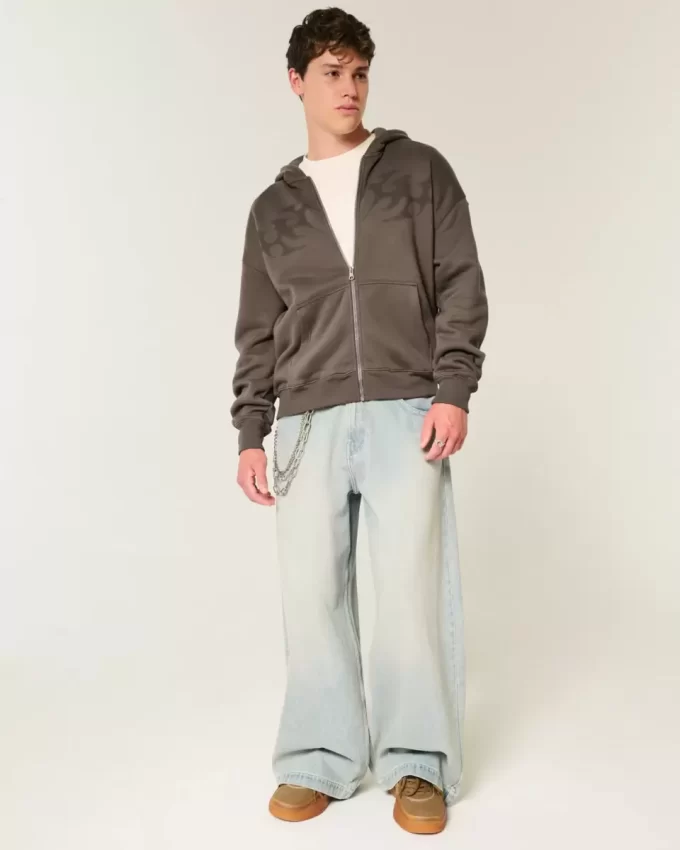 Boxy Flame Graphic Zip-Up Hoodie Boxy Flame Graphic Zip-Up Hoodie