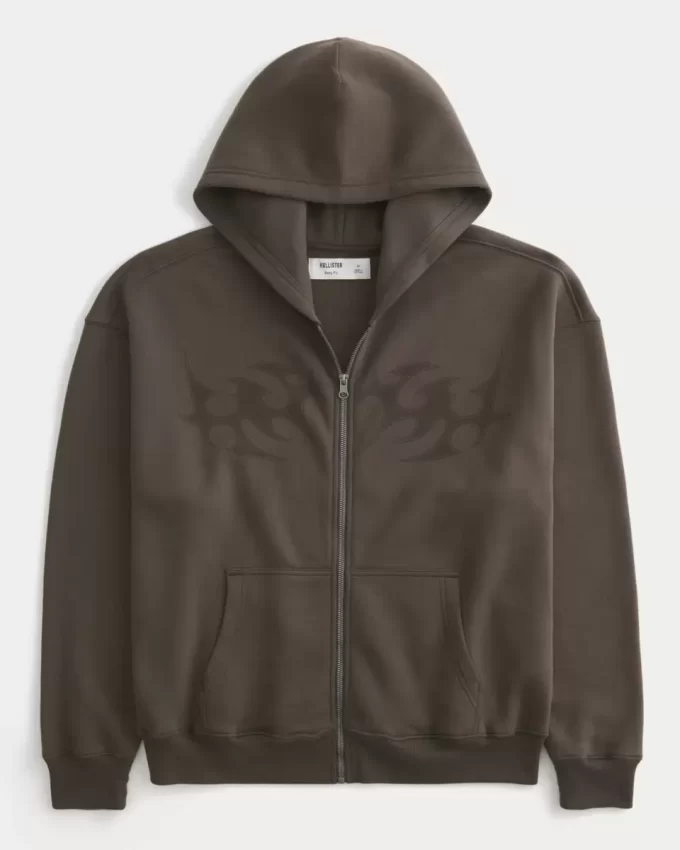 Boxy Flame Graphic Zip-Up Hoodie Boxy Flame Graphic Zip-Up Hoodie