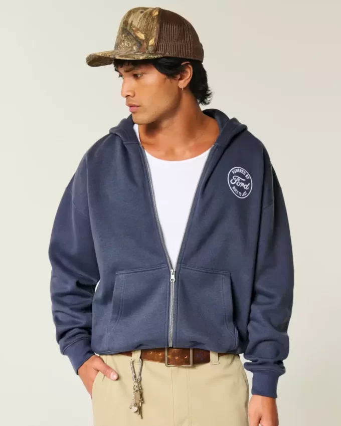 Boxy Ford Graphic Zip-Up Hoodie