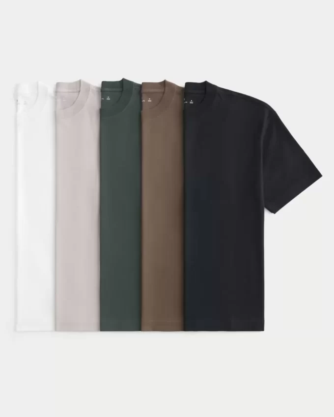 Boxy Heavyweight Cotton Crew T-shirt 5-pack