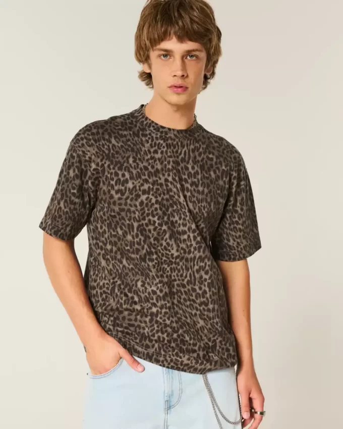 Μπλουζάκι Boxy Heavyweight Leopard Print Cotton Crew T-shirt Μπλουζάκι Boxy Heavyweight Leopard Print Cotton Crew T-shirt