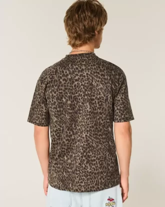 Μπλουζάκι Boxy Heavyweight Leopard Print Cotton Crew T-shirt