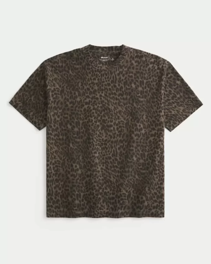 Μπλουζάκι Boxy Heavyweight Leopard Print Cotton Crew T-shirt Μπλουζάκι Boxy Heavyweight Leopard Print Cotton Crew T-shirt