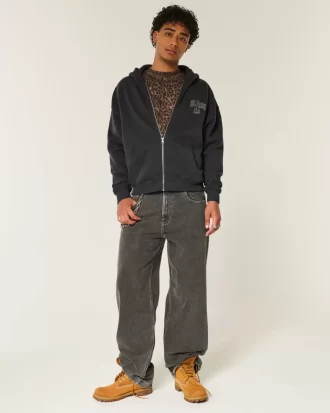 Boxy Hollywood Graphic Zip-Up Hoodie