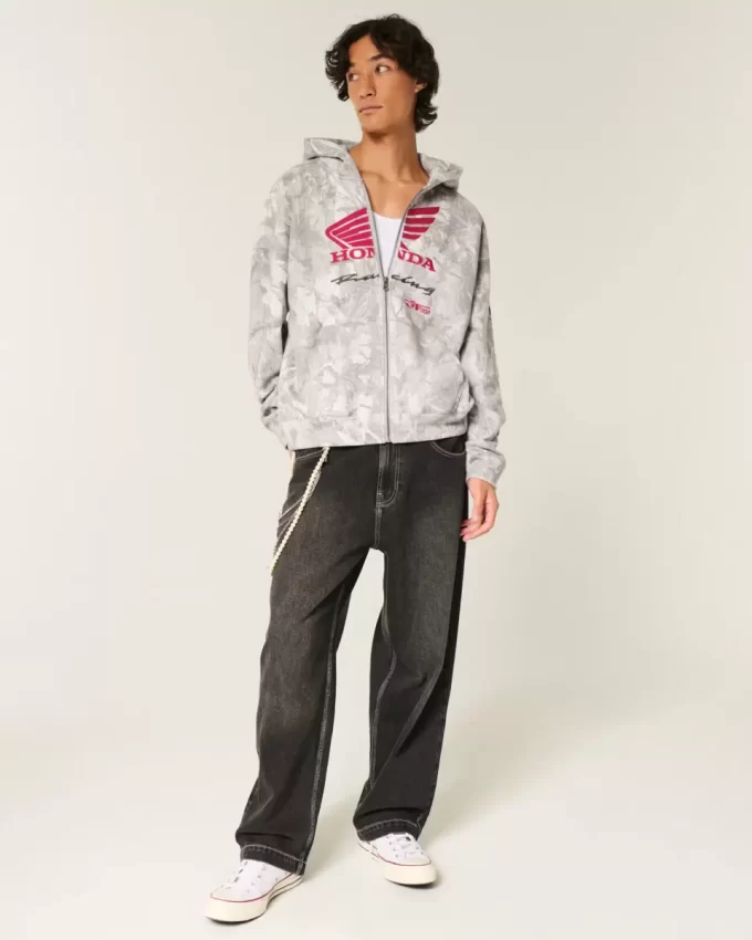 Boxy Honda Racing Graphic Zip-Up Hoodie