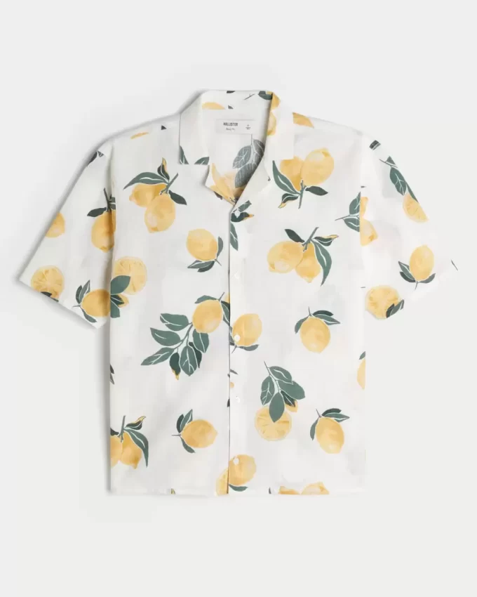 Πουκάμισο Boxy Len-Blend Lemon Pattern Πουκάμισο Boxy Len-Blend Lemon Pattern