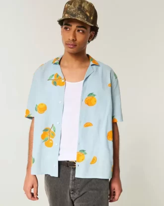 Πουκάμισο Boxy Len-Blend Orange Pattern